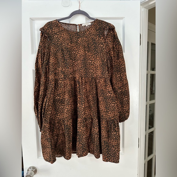 WAYF Womens Velma Animal Print Ruffled Babydoll Dress Sz L - Picture 4 of 9